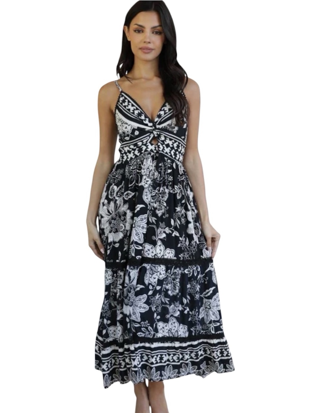 Angie Twist Front Tiered Floral Maxi Dress